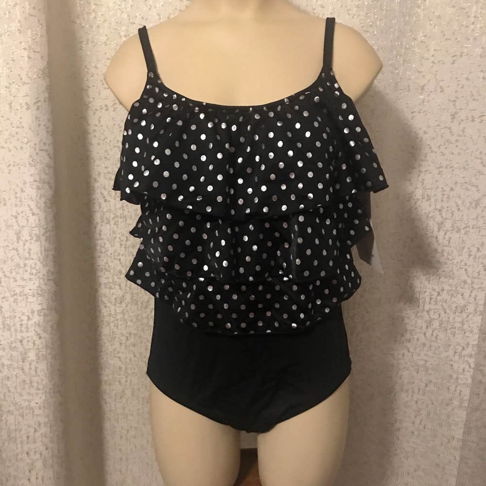Great Lengths Swim Black Ruffled Swimsuit, 12